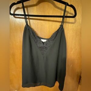 Black v-neck cami with lace trim on bustline